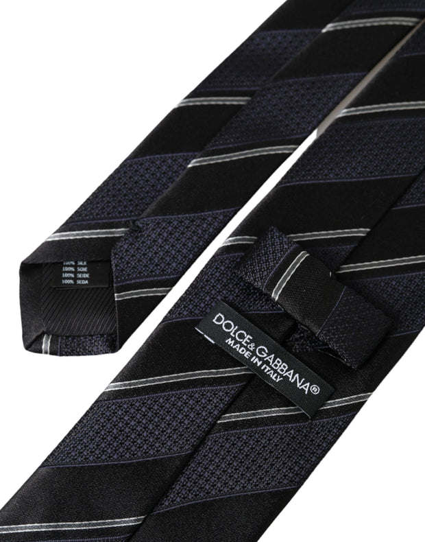 Black White Stripes Silk Adjustable Tie Dolce & Gabbana