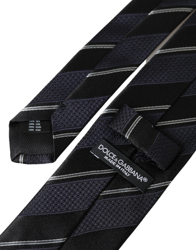 Black White Stripes Silk Adjustable Tie Dolce & Gabbana