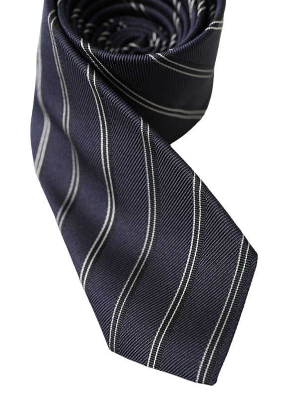 Black White Stripes Silk Adjustable Tie Dolce & Gabbana