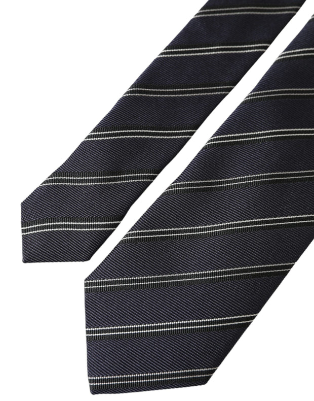 Black White Stripes Silk Adjustable Tie Dolce & Gabbana