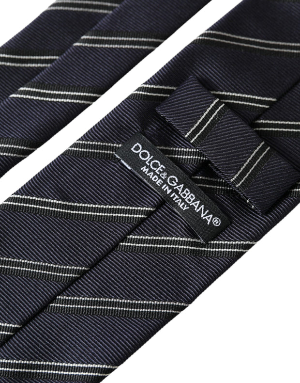 Black White Stripes Silk Adjustable Tie Dolce & Gabbana