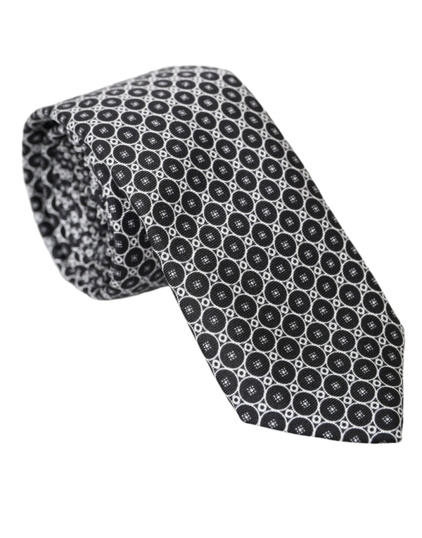 Black White Patterned Silk Adjustable Men Tie Dolce & Gabbana