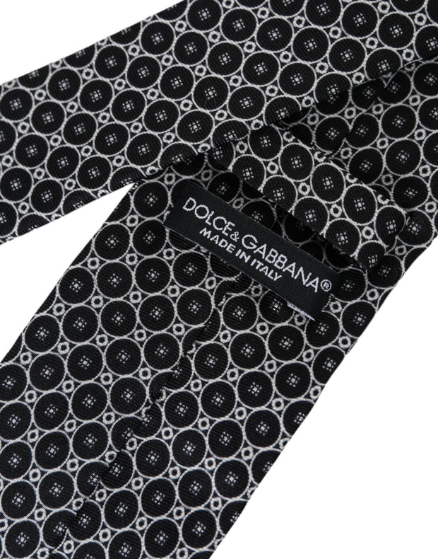 Black White Patterned Silk Adjustable Men Tie Dolce & Gabbana