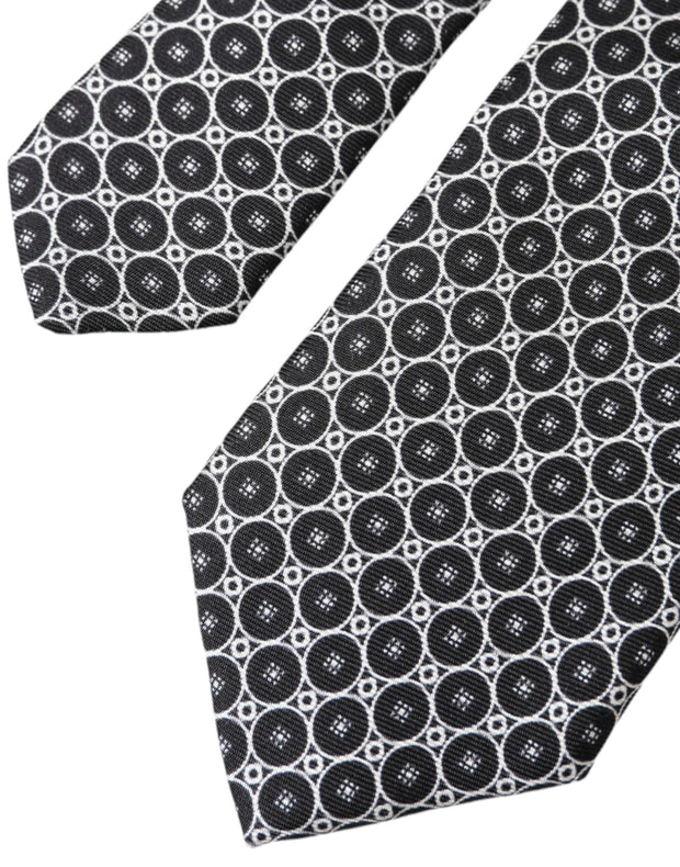 Black White Patterned Silk Adjustable Men Tie Dolce & Gabbana