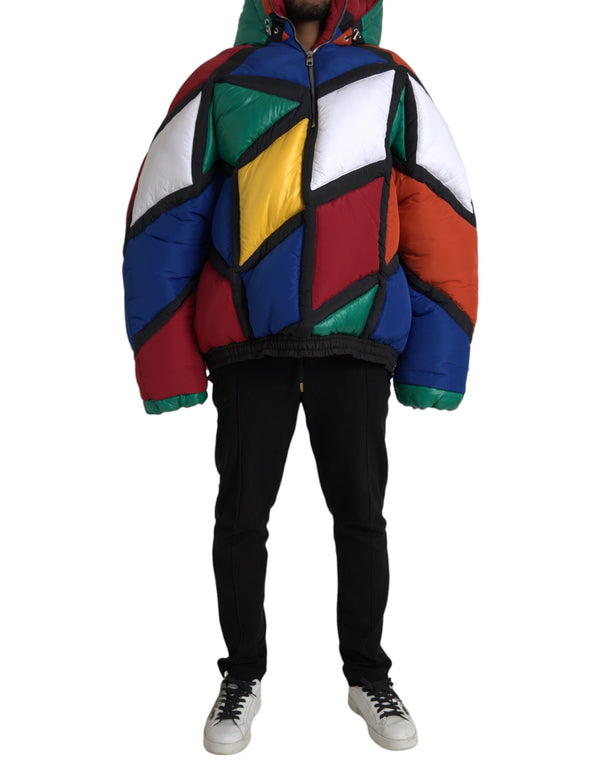 Multicolor Quilted Hooded Puffer Jacket Dolce & Gabbana