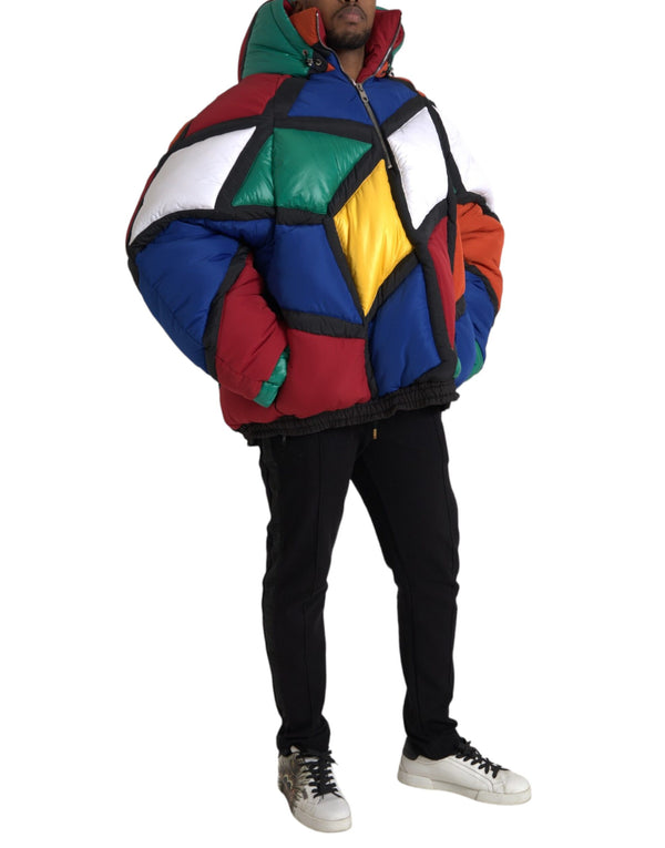 Multicolor Quilted Hooded Puffer Jacket Dolce & Gabbana