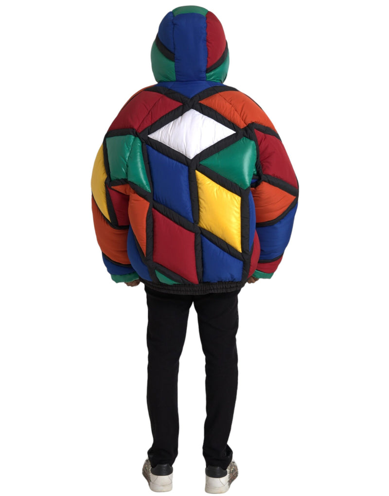 Multicolor Quilted Hooded Puffer Jacket Dolce & Gabbana