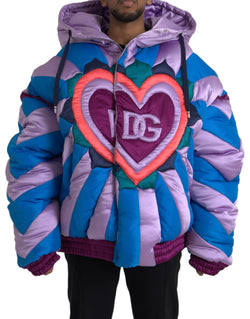 Multicolor Heart Logo Hooded Puffer Jacket Dolce & Gabbana