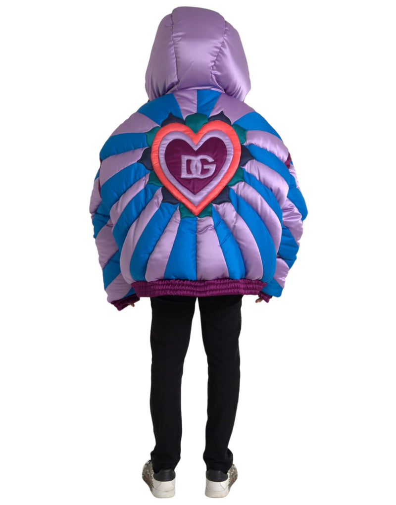 Multicolor Heart Logo Hooded Puffer Jacket Dolce & Gabbana