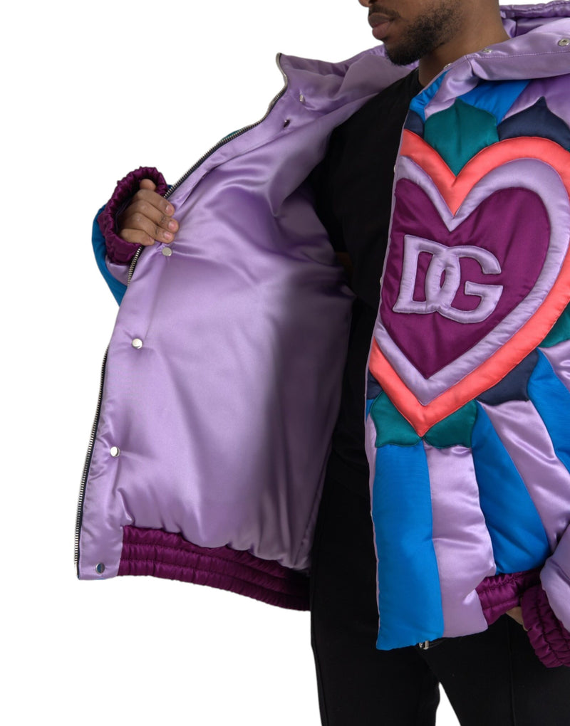 Multicolor Heart Logo Hooded Puffer Jacket Dolce & Gabbana