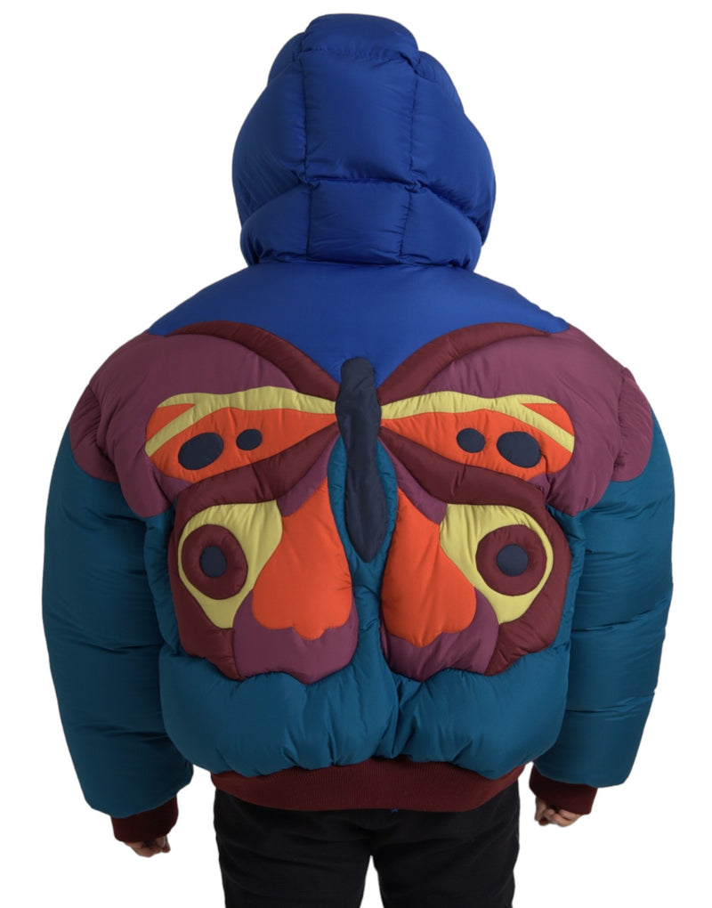 Multicolor Butterfly Hooded Puffer Jacket Dolce & Gabbana