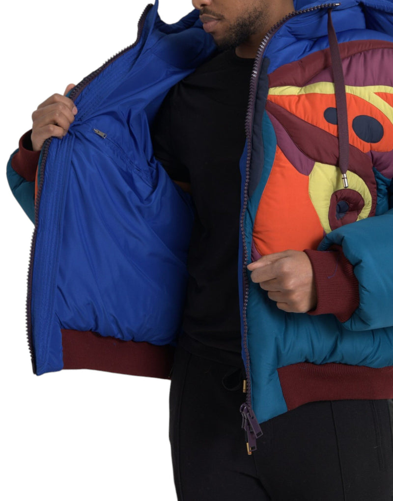 Multicolor Butterfly Hooded Puffer Jacket Dolce & Gabbana