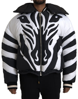 Black White Stripes Hooded Puffer Jacket Dolce & Gabbana