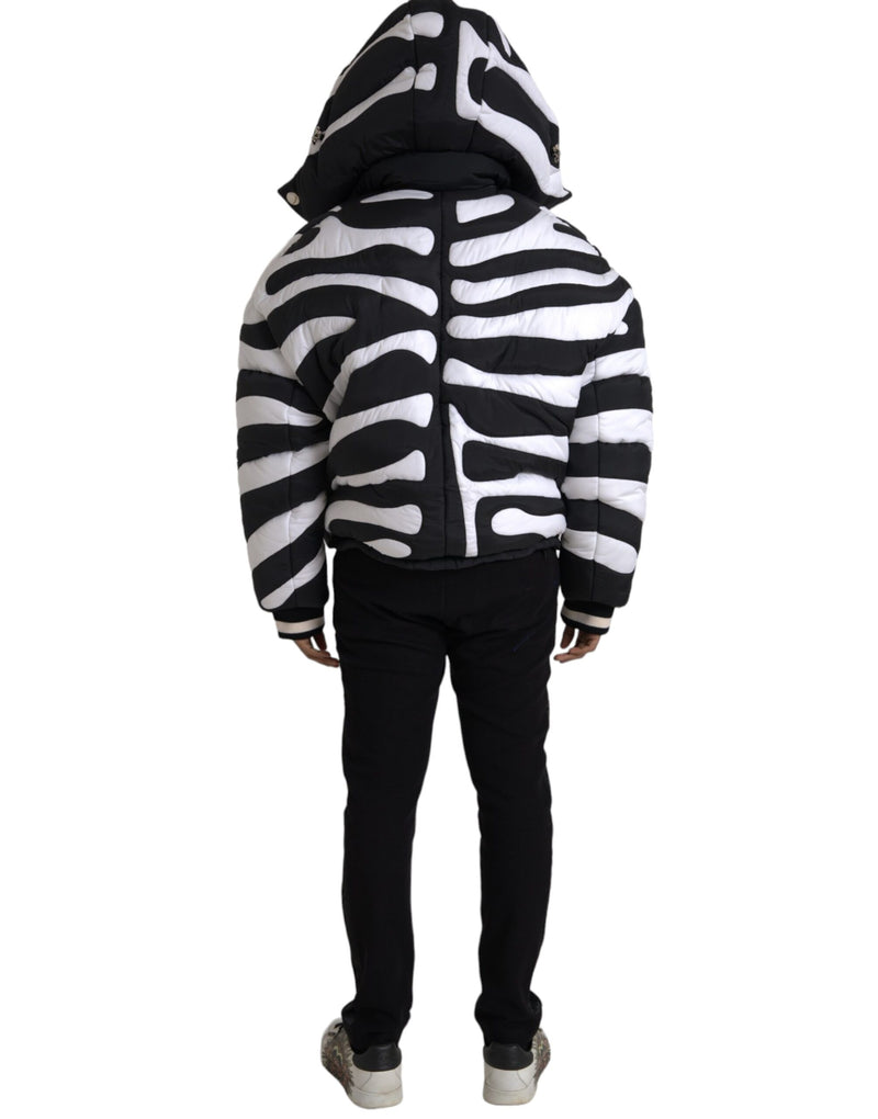 Black White Stripes Hooded Puffer Jacket Dolce & Gabbana