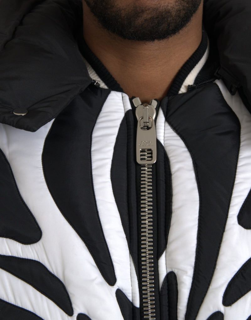 Black White Stripes Hooded Puffer Jacket Dolce & Gabbana