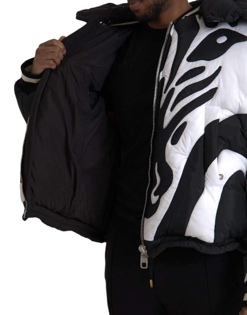 Black White Stripes Hooded Puffer Jacket Dolce & Gabbana