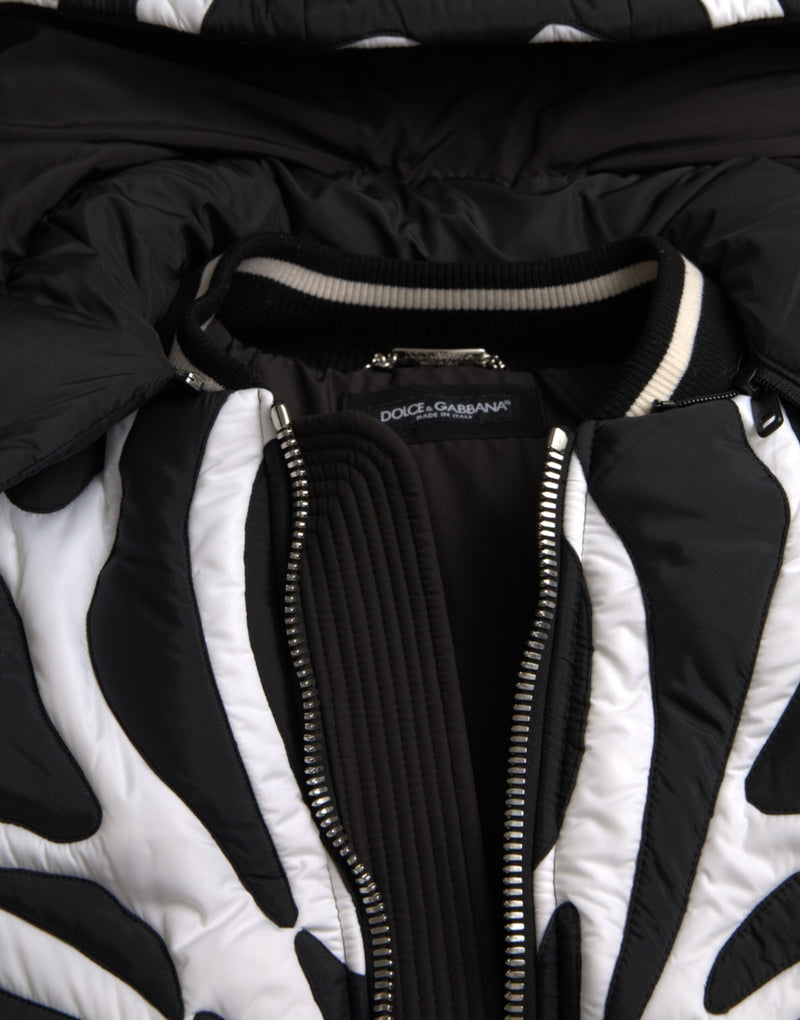 Black White Stripes Hooded Puffer Jacket Dolce & Gabbana