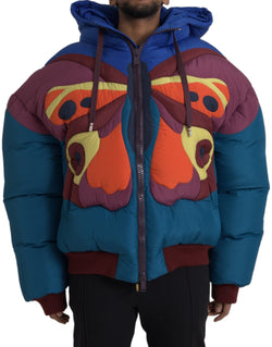 Multicolor Butterfly Hooded Puffer Jacket Dolce & Gabbana