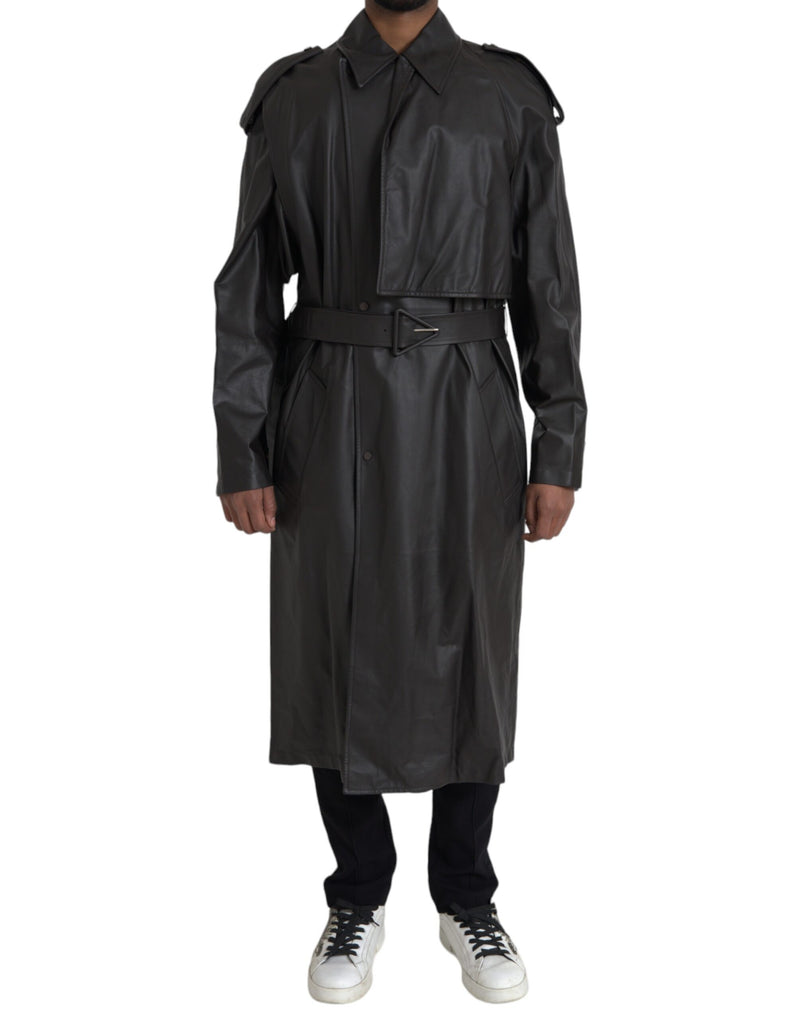 Black Matte Waterproof Leather Coat Jacket Bottega Veneta