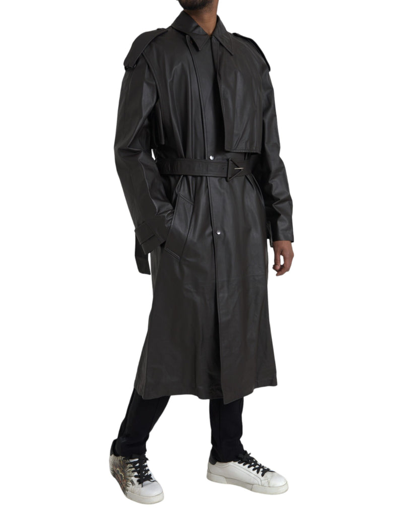 Black Matte Waterproof Leather Coat Jacket Bottega Veneta