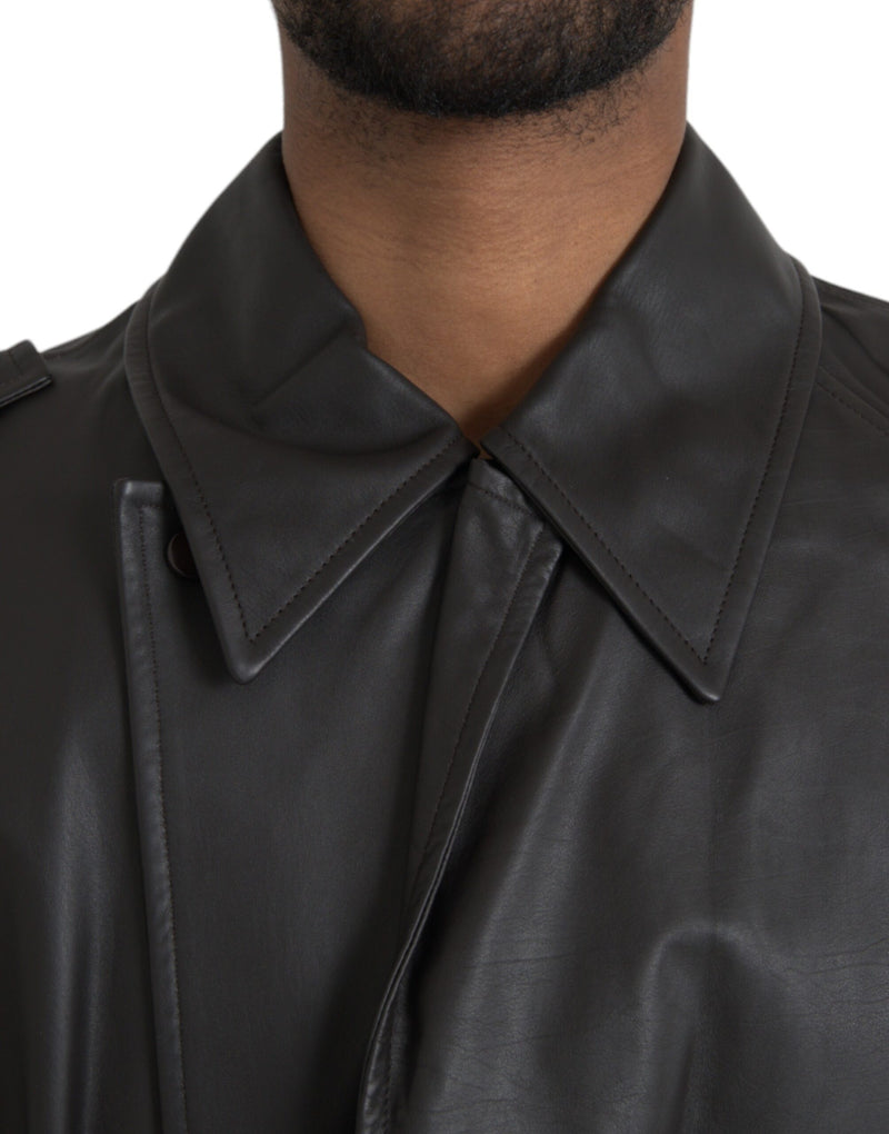 Black Matte Waterproof Leather Coat Jacket Bottega Veneta