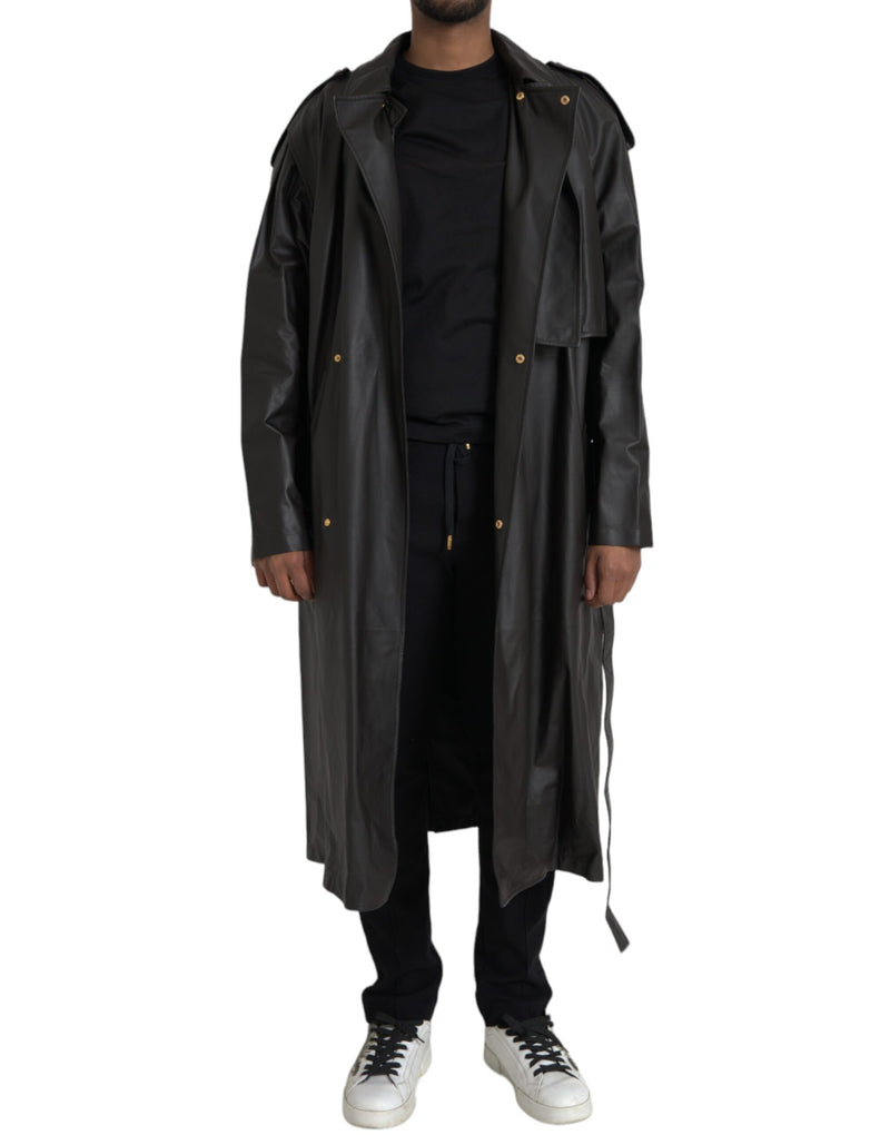 Black Matte Waterproof Leather Coat Jacket Bottega Veneta