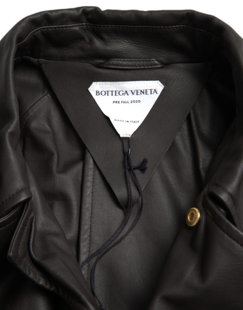 Black Matte Waterproof Leather Coat Jacket Bottega Veneta