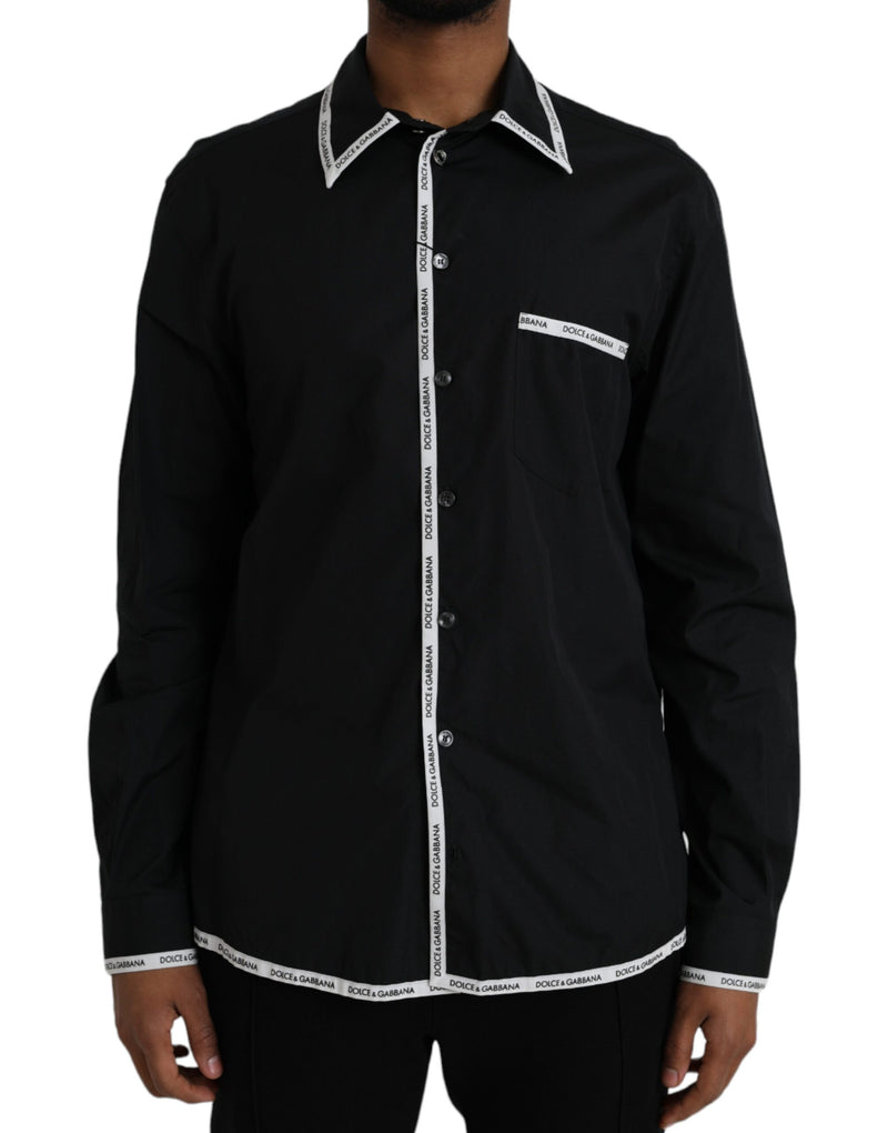 Black Collared Long Sleeve Cotton Casual Shirt Dolce & Gabbana