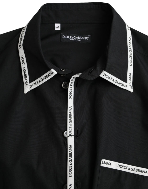 Black Collared Long Sleeve Cotton Casual Shirt Dolce & Gabbana