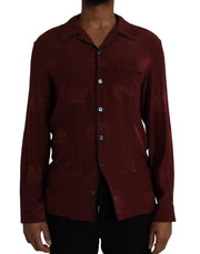 Maroon Crown Jacquard Silk Long Sleeve Shirt Dolce & Gabbana