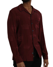 Maroon Crown Jacquard Silk Long Sleeve Shirt Dolce & Gabbana