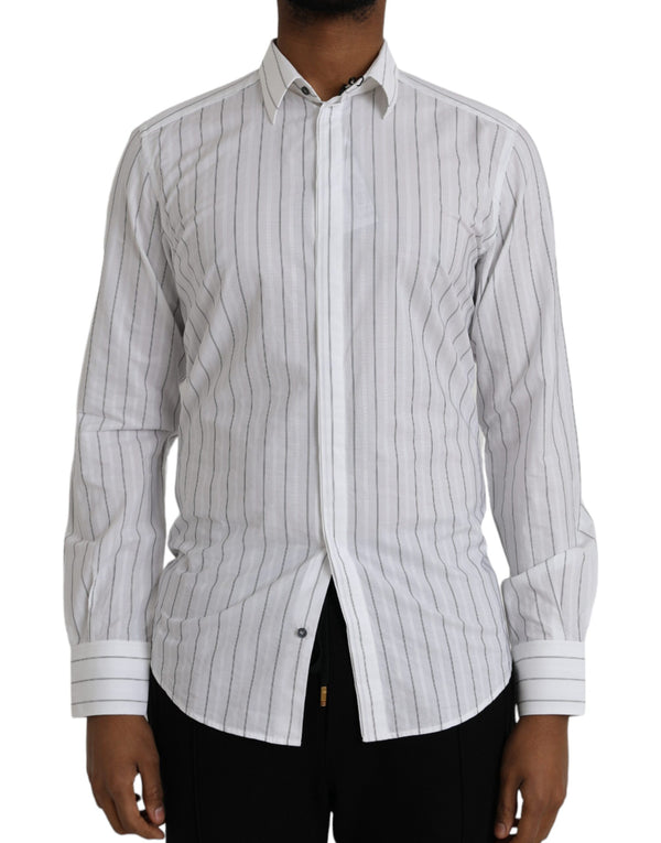 Black White Striped Formal Dress GOLD Shirt Dolce & Gabbana