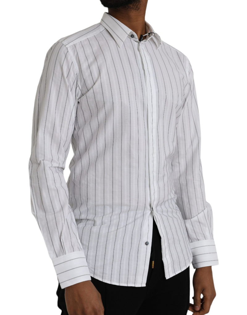 Black White Striped Formal Dress GOLD Shirt Dolce & Gabbana