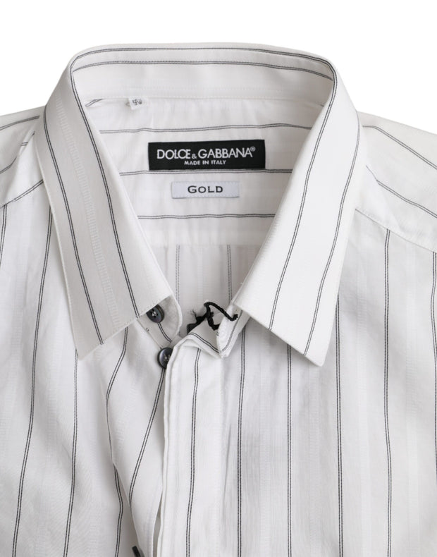 Black White Striped Formal Dress GOLD Shirt Dolce & Gabbana