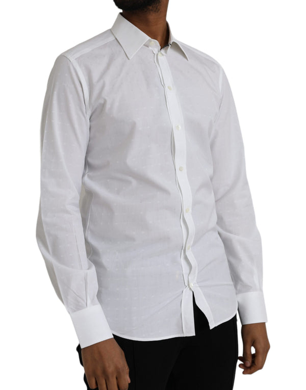 White Logo Cotton Men Dress GOLD Shirt Dolce & Gabbana