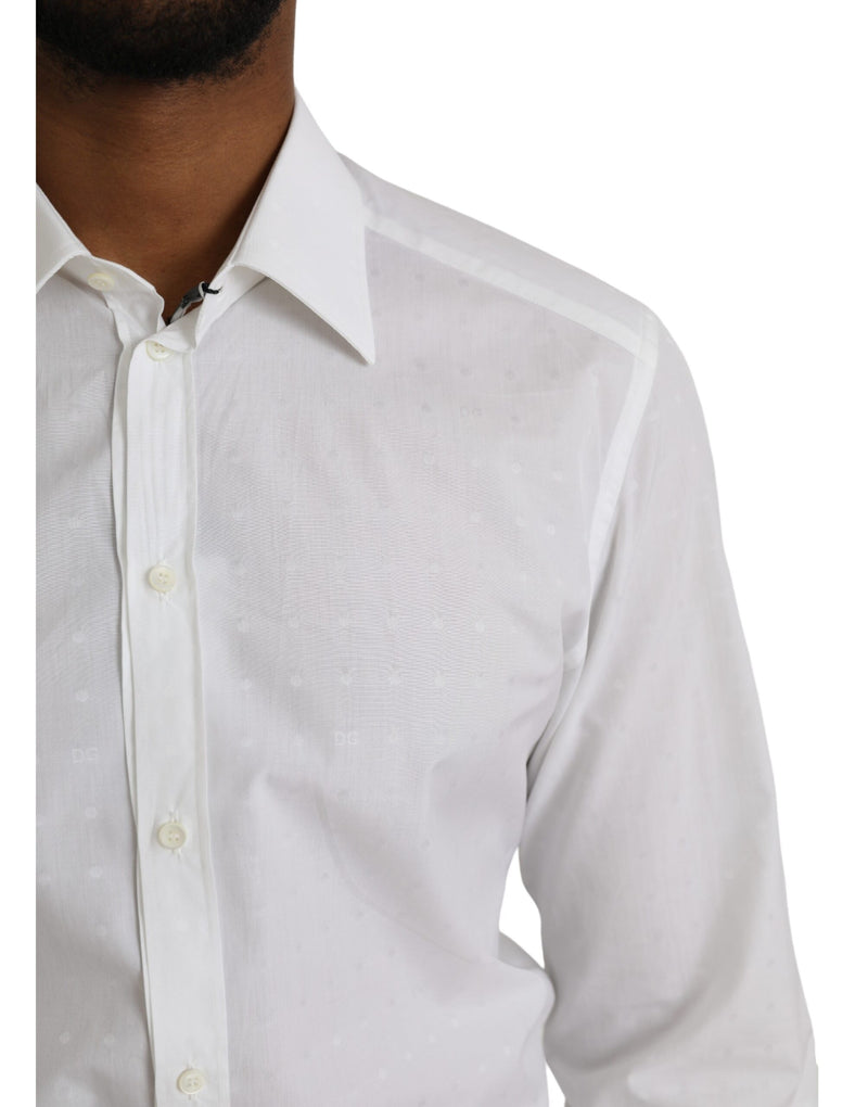 White Logo Cotton Men Dress GOLD Shirt Dolce & Gabbana