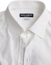 White Logo Cotton Men Dress GOLD Shirt Dolce & Gabbana