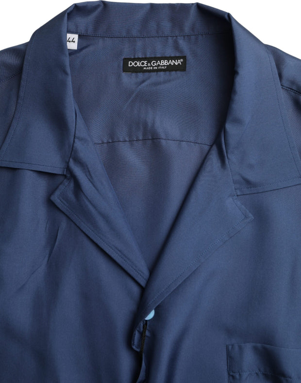 Blue Silk Long Sleeve Lounge Casual Shirt Dolce & Gabbana