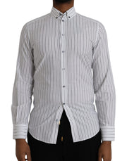 Black White Striped Formal Dress GOLD Shirt Dolce & Gabbana