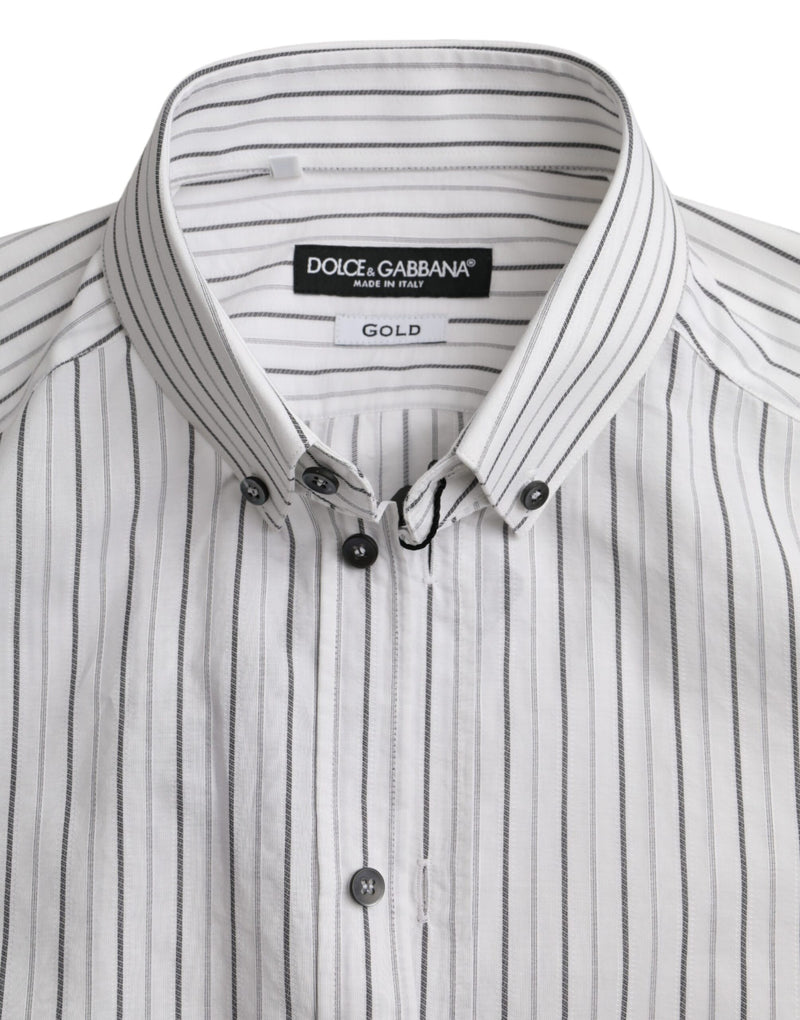 Black White Striped Formal Dress GOLD Shirt Dolce & Gabbana