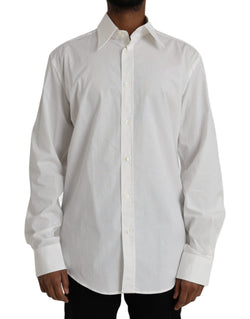 White Cotton Dress Slim Fit GOLD Shirt Dolce & Gabbana