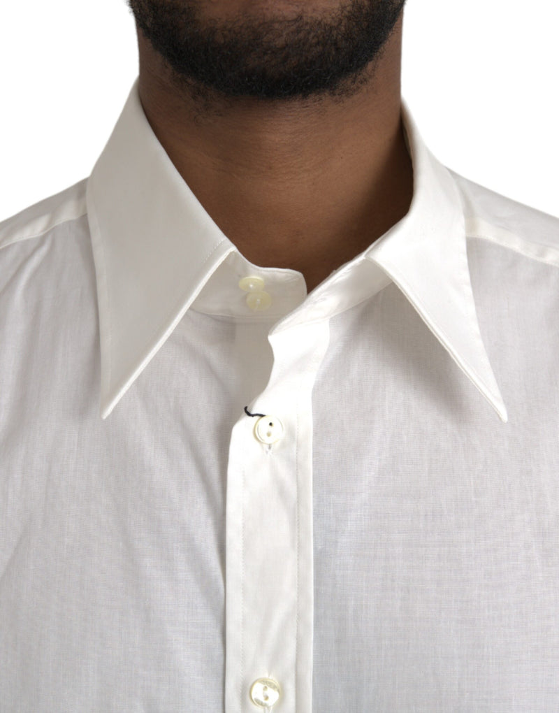 White Cotton Dress Slim Fit GOLD Shirt Dolce & Gabbana