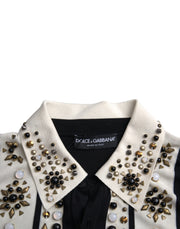 White Black Silk Studded Stone Crystal Shirt Dolce & Gabbana