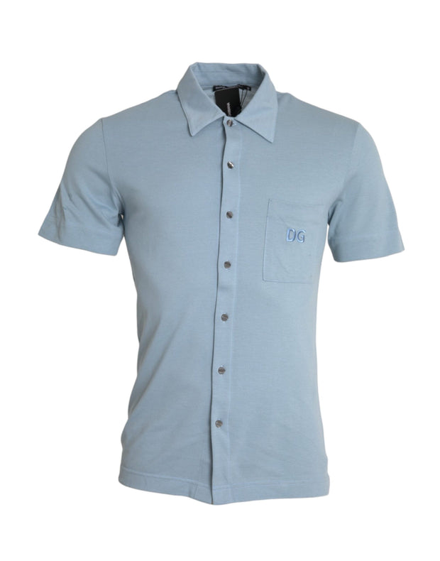 Light Blue Logo Cotton Collared Polo T-shirt Dolce & Gabbana