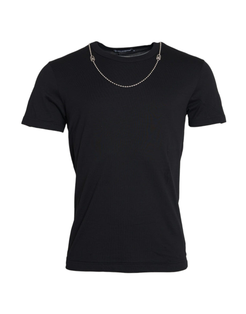 Black Cotton Silver Chain Short Sleeve T-shirt Dolce & Gabbana