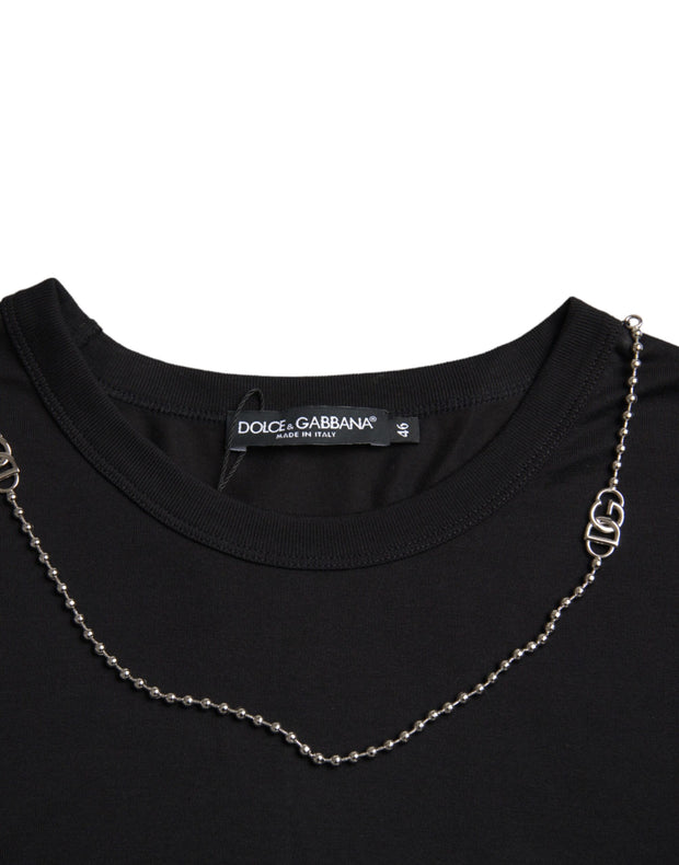 Black Cotton Silver Chain Short Sleeve T-shirt Dolce & Gabbana