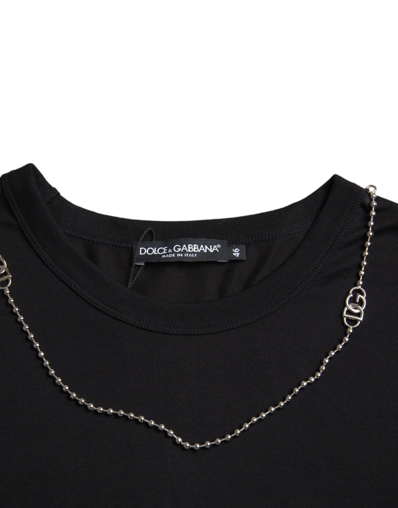 Black Cotton Silver Chain Short Sleeve T-shirt Dolce & Gabbana