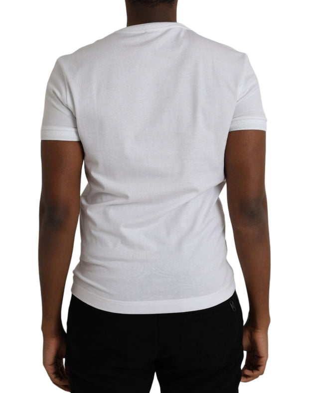 White Cotton Logo Plaque V-neck Men T-shirt Dolce & Gabbana