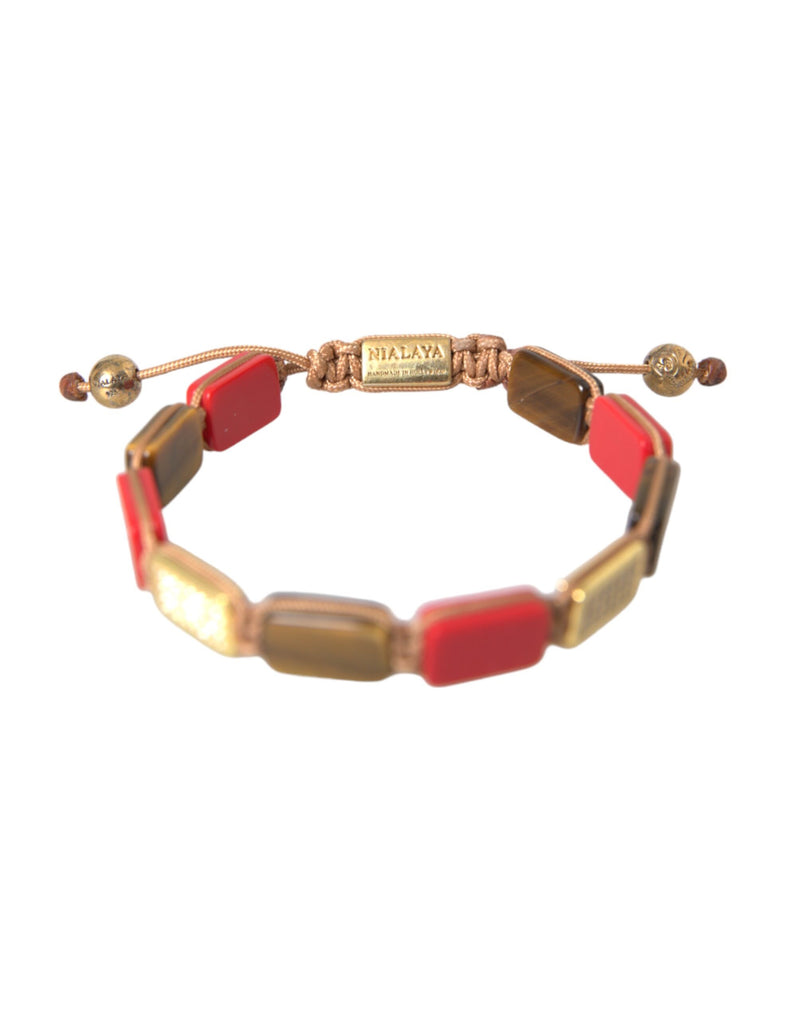 CZ Tiger Eye Red Coral 925 Silver Men Bracelet Nialaya