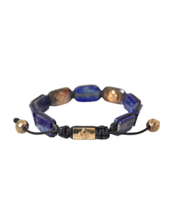 Flat Bead Blue Lapis White CZ 925 Bracelet Mens Nialaya